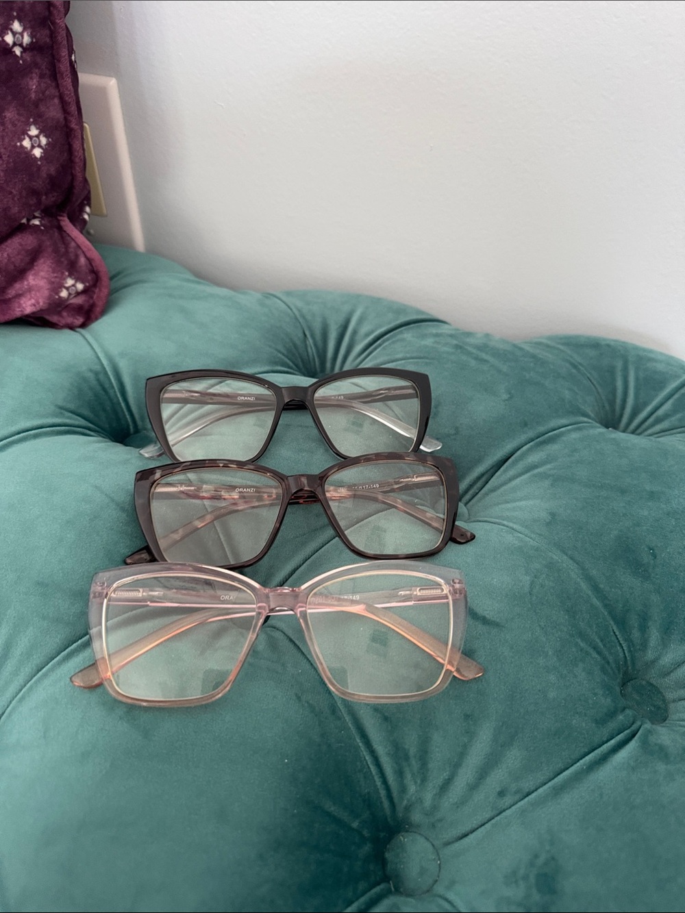 Three Oversized Square 1.00 reading Eyeglasses - Black, Dark Brown, Blush Pink